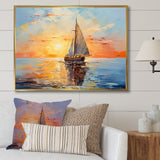 Orange sunset sailing boat I - Boat Sailing Canvas Wall Art