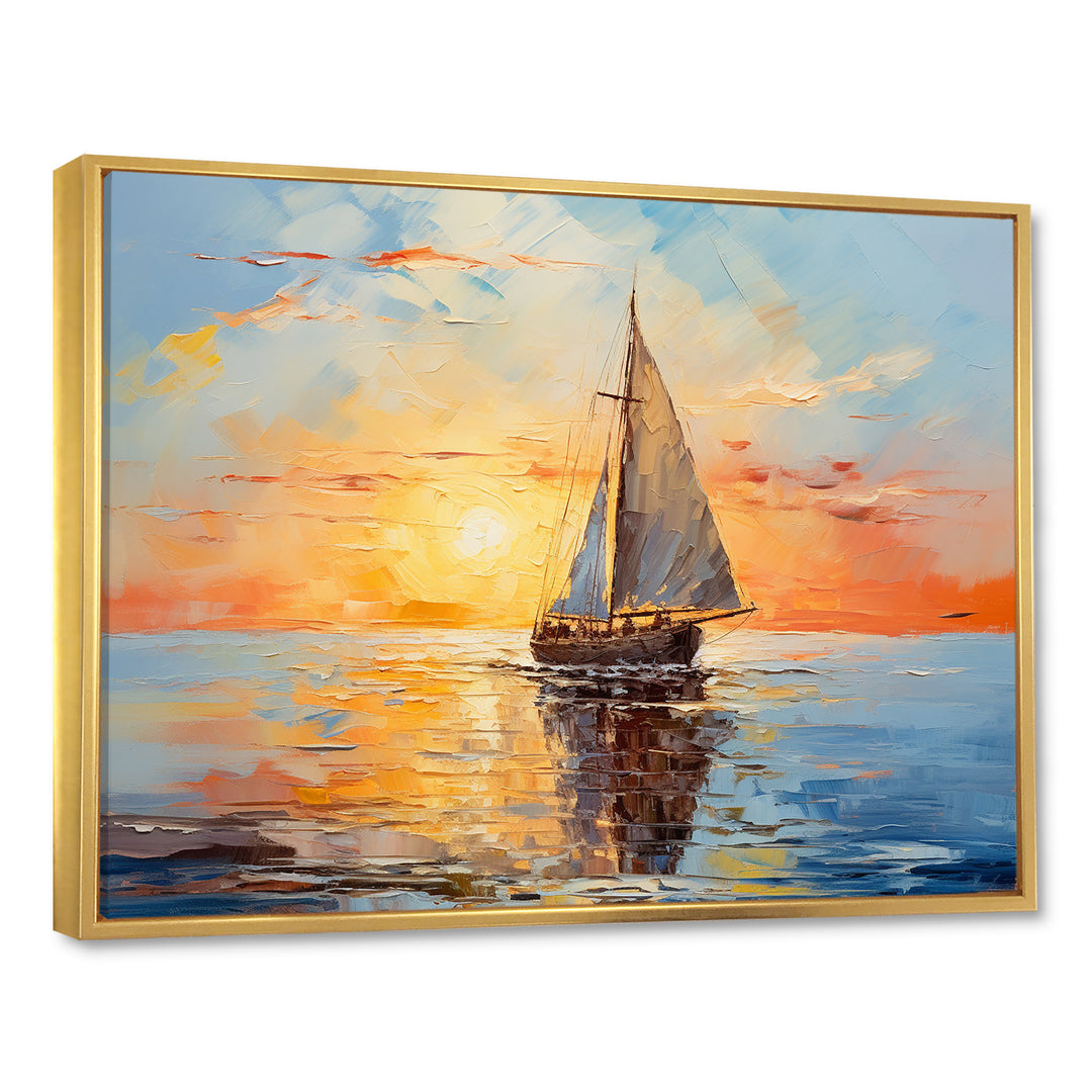 Orange sunset sailing boat I - Boat Sailing Canvas Wall Art
