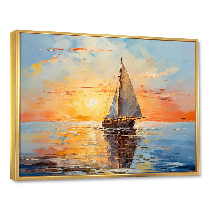 Orange sunset sailing boat I - Boat Sailing Canvas Wall Art