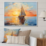 Orange sunset sailing boat I - Boat Sailing Canvas Wall Art