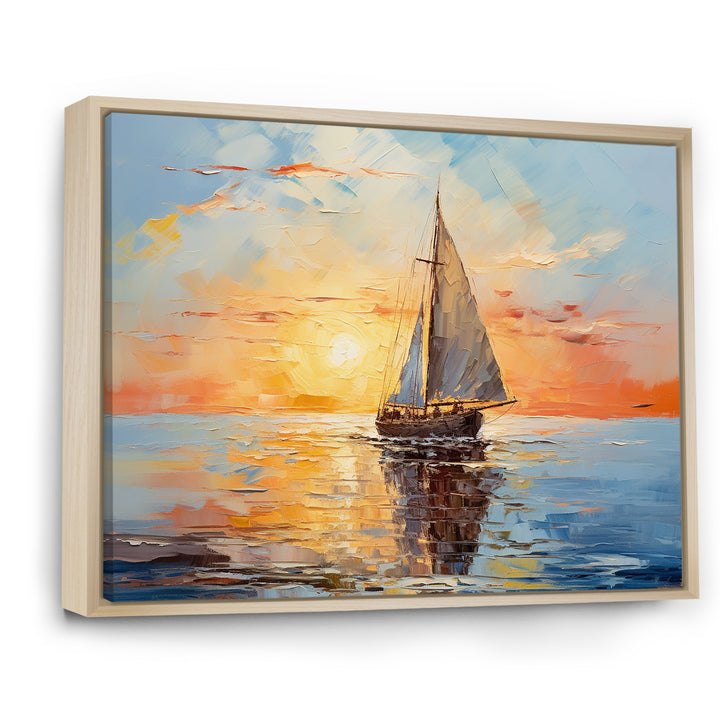 Orange sunset sailing boat I - Boat Sailing Canvas Wall Art