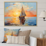 Orange sunset sailing boat I - Boat Sailing Canvas Wall Art
