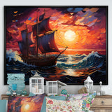 Pirate boat amidst Legacy I - Boat Sailing Canvas Wall Art