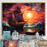 Pirate boat amidst Legacy I - Boat Sailing Canvas Wall Art