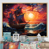 Pirate boat amidst Legacy I - Boat Sailing Canvas Wall Art