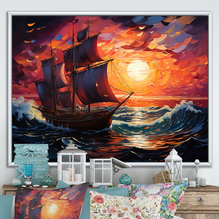 Pirate boat amidst Legacy I - Boat Sailing Canvas Wall Art