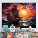 Pirate boat amidst Legacy I - Boat Sailing Canvas Wall Art