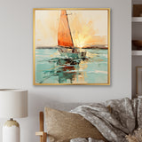 Orange sunset sailing paint I - Boat Canvas Wall Art