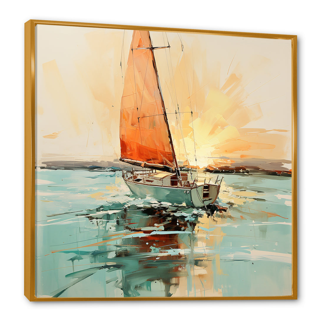 Orange sunset sailing paint I - Boat Canvas Wall Art