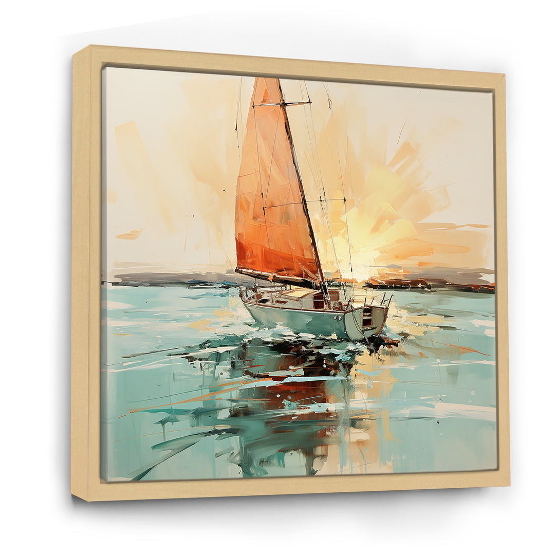 Orange sunset sailing paint I - Boat Canvas Wall Art