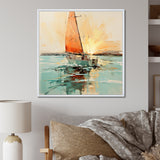 Orange sunset sailing paint I - Boat Canvas Wall Art