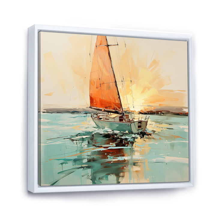 Orange sunset sailing paint I - Boat Canvas Wall Art