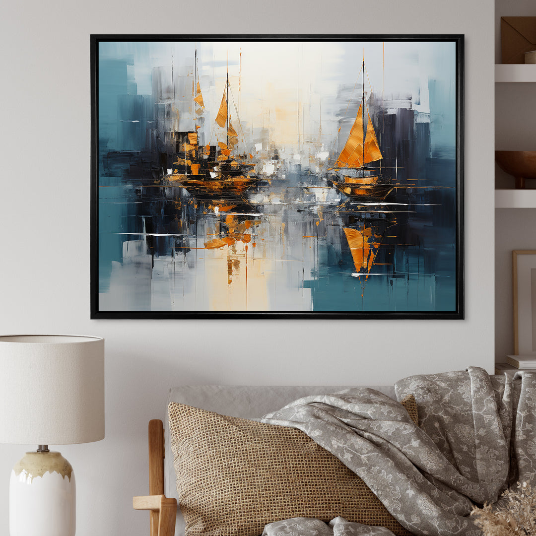 Moonlight sailboat collage horizon I - Boat Sailing Canvas Wall Art