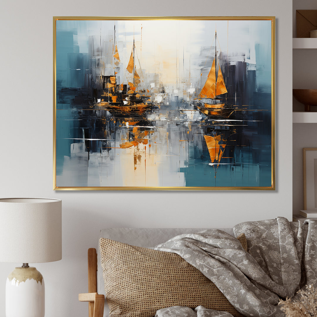 Moonlight sailboat collage horizon I - Boat Sailing Canvas Wall Art