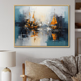 Moonlight sailboat collage horizon I - Boat Sailing Canvas Wall Art