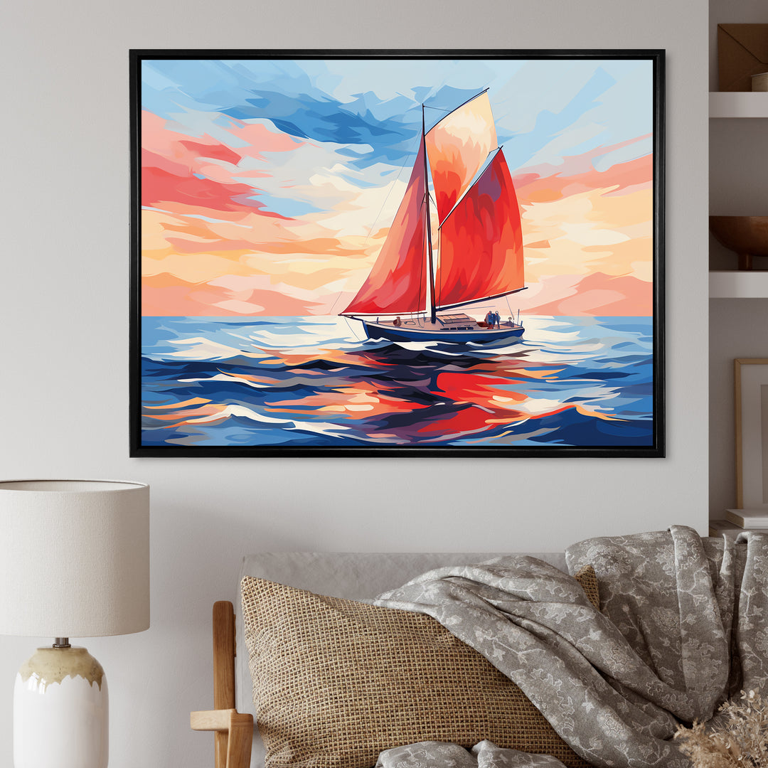 Sunset Sailing boat I - Boat Sailing Canvas Wall Art