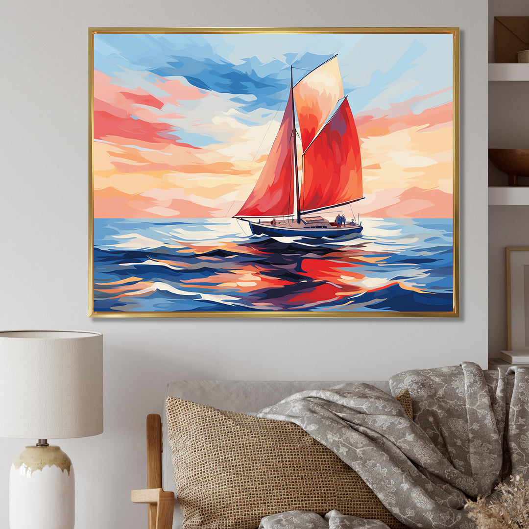 Sunset Sailing boat I - Boat Sailing Canvas Wall Art