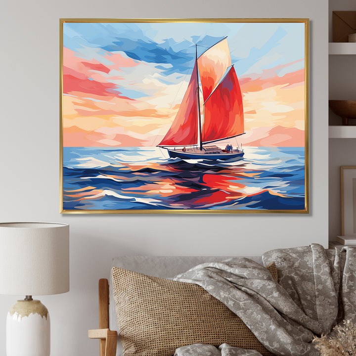 Sunset Sailing boat I - Boat Sailing Canvas Wall Art