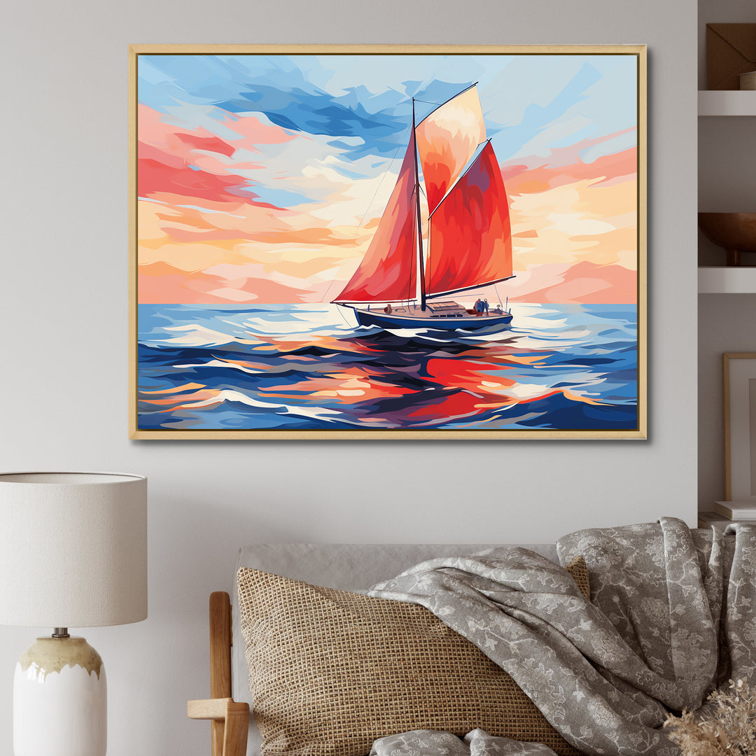 Sunset Sailing boat I - Boat Sailing Canvas Wall Art