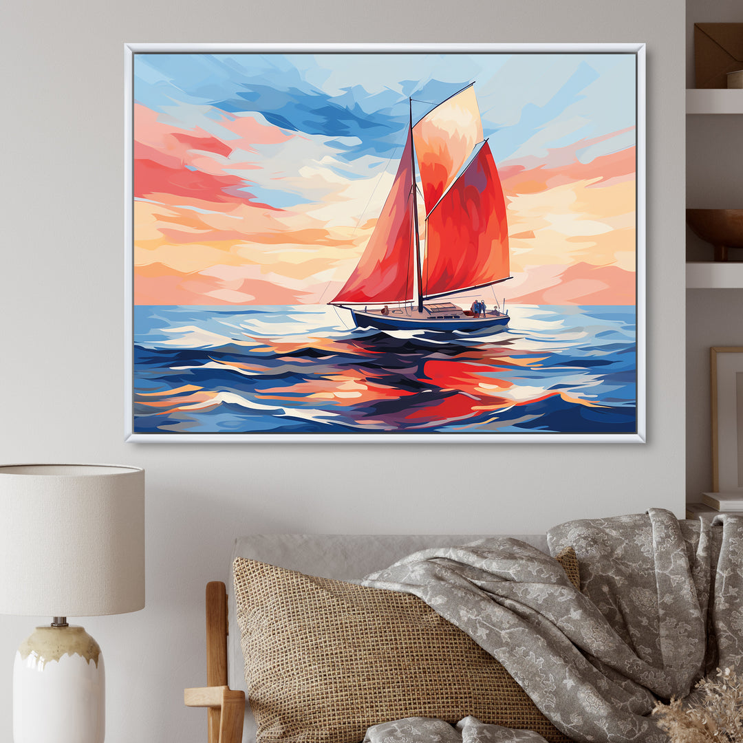 Sunset Sailing boat I - Boat Sailing Canvas Wall Art
