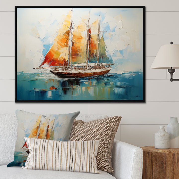 Moonlight sailboat horizon I - Boat Sailing Canvas Wall Art