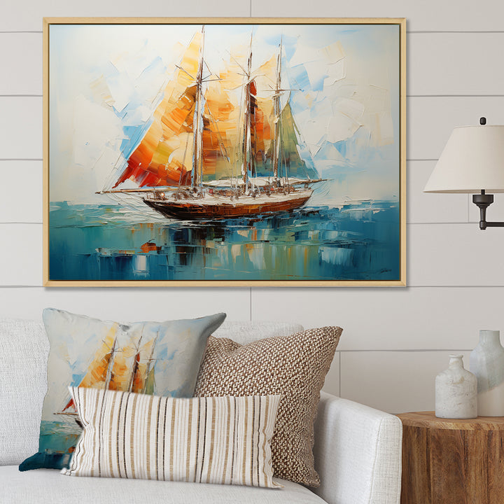 Moonlight sailboat horizon I - Boat Sailing Canvas Wall Art