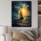 Moonlight sailing boat horizon I - Boat Sailing Canvas Wall Art