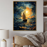 Moonlight sailing boat horizon I - Boat Sailing Canvas Wall Art