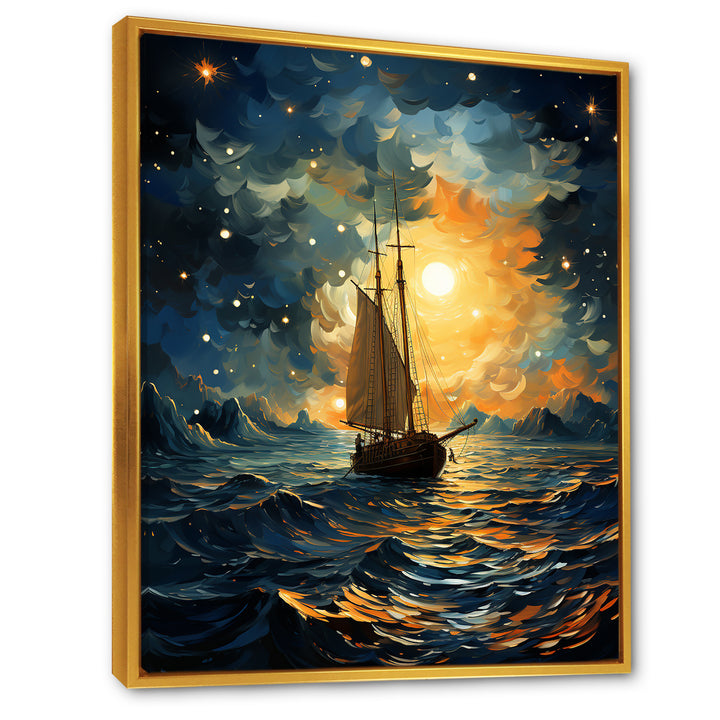 Moonlight sailing boat horizon I - Boat Sailing Canvas Wall Art