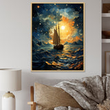 Moonlight sailing boat horizon I - Boat Sailing Canvas Wall Art