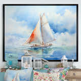 Coastal Serenity Watercolor Sailboat on the Horizon I - Boat Sailing Canvas Wall Art