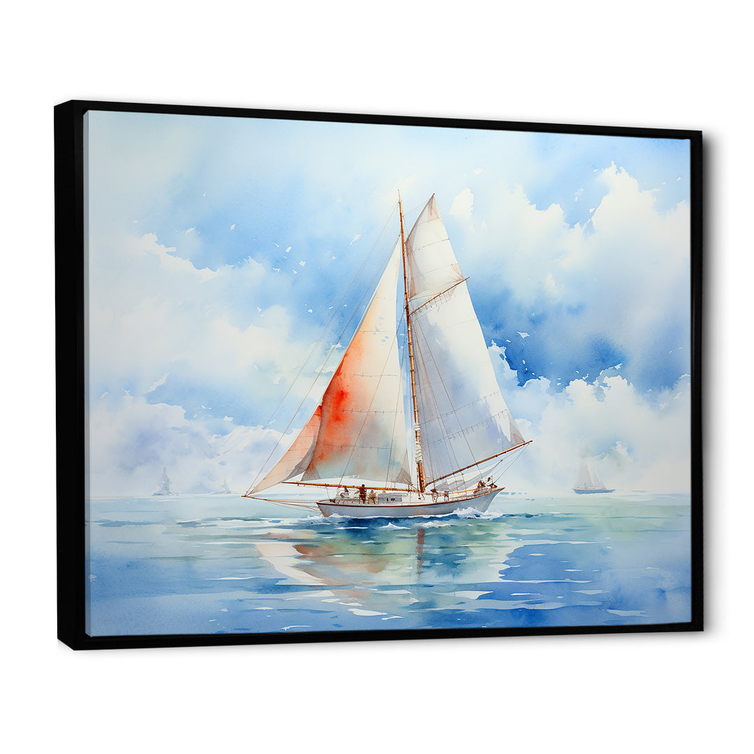 Coastal Serenity Watercolor Sailboat on the Horizon I - Boat Sailing Canvas Wall Art