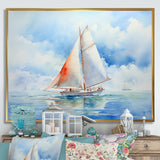 Coastal Serenity Watercolor Sailboat on the Horizon I - Boat Sailing Canvas Wall Art