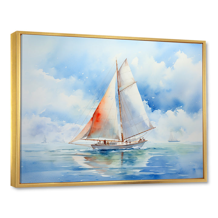 Coastal Serenity Watercolor Sailboat on the Horizon I - Boat Sailing Canvas Wall Art