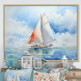 Coastal Serenity Watercolor Sailboat on the Horizon I - Boat Sailing Canvas Wall Art