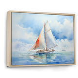 Coastal Serenity Watercolor Sailboat on the Horizon I - Boat Sailing Canvas Wall Art
