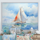 Coastal Serenity Watercolor Sailboat on the Horizon I - Boat Sailing Canvas Wall Art