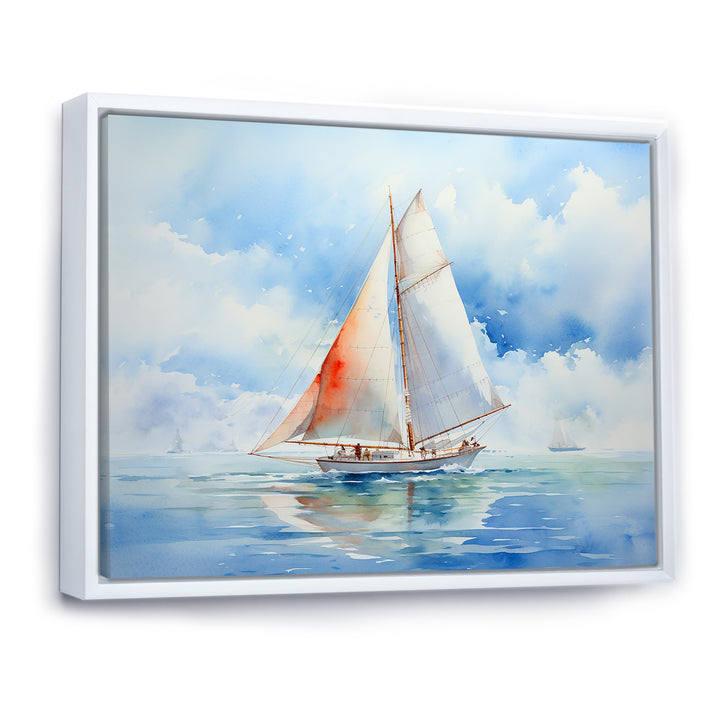 Coastal Serenity Watercolor Sailboat on the Horizon I - Boat Sailing Canvas Wall Art