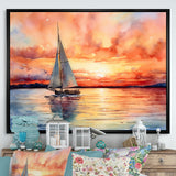 Pastel colors sailboat sunset V - Boat Sailing Canvas Wall Art