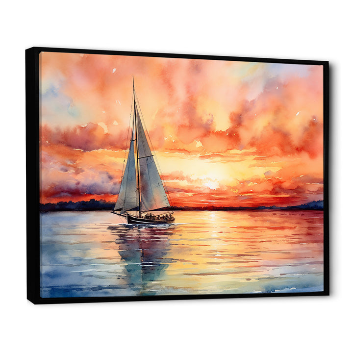 Pastel colors sailboat sunset V - Boat Sailing Canvas Wall Art