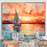 Pastel colors sailboat sunset V - Boat Sailing Canvas Wall Art