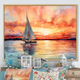 Pastel colors sailboat sunset V - Boat Sailing Canvas Wall Art