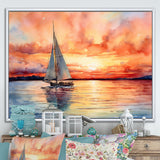 Pastel colors sailboat sunset V - Boat Sailing Canvas Wall Art