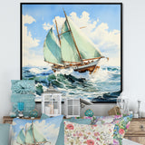 Sailboat watercolor green horizon I - Boat Sailing Canvas Wall Art