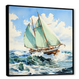 Sailboat watercolor green horizon I - Boat Sailing Canvas Wall Art