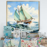 Sailboat watercolor green horizon I - Boat Sailing Canvas Wall Art