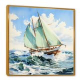 Sailboat watercolor green horizon I - Boat Sailing Canvas Wall Art