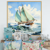 Sailboat watercolor green horizon I - Boat Sailing Canvas Wall Art