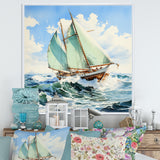 Sailboat watercolor green horizon I - Boat Sailing Canvas Wall Art