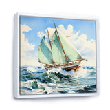 Sailboat watercolor green horizon I - Boat Sailing Canvas Wall Art